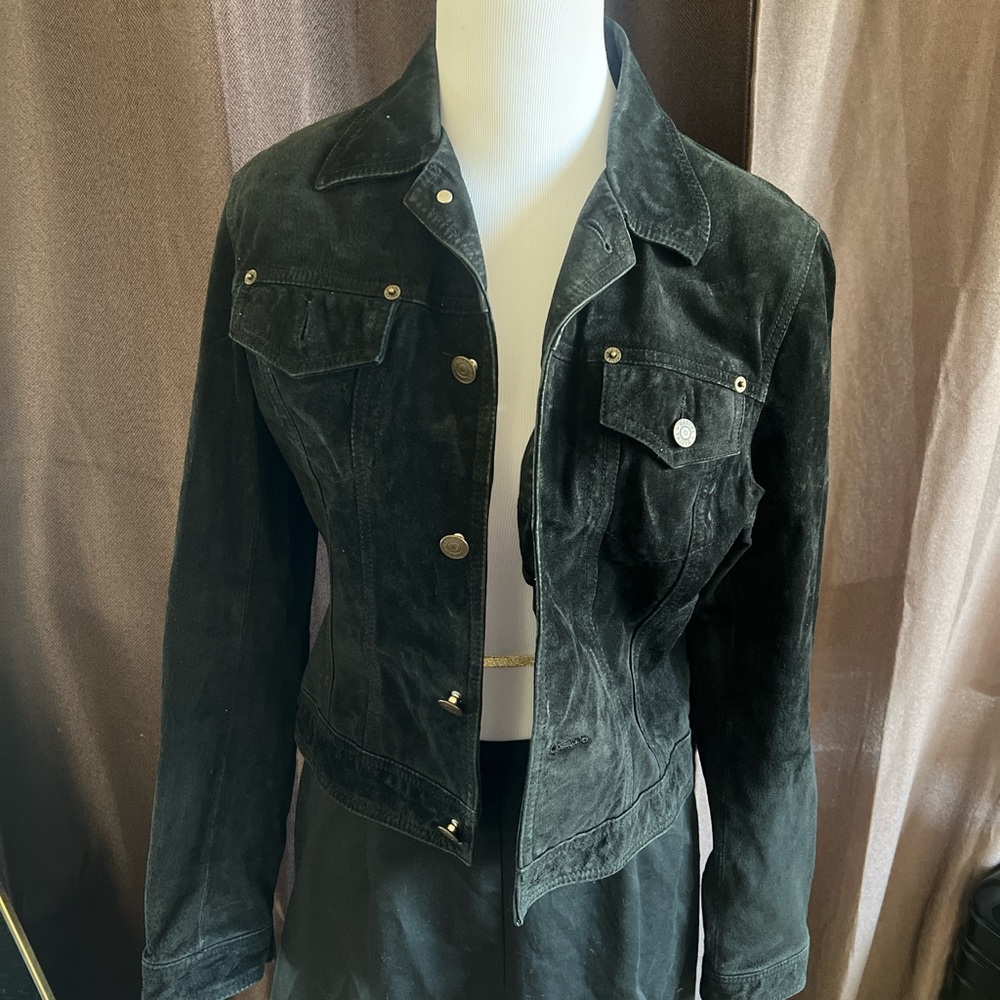 Women's Black Leather Suede Jacket